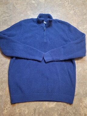 Duluth Trading Co Burly Retirement Sweater Mens XLT Blue LS 1/4 Zip Mock Neck